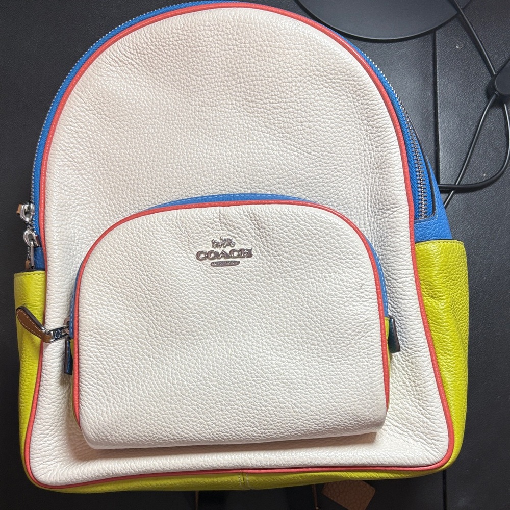 Coach Cream and Lime Backpack with Blue Accents